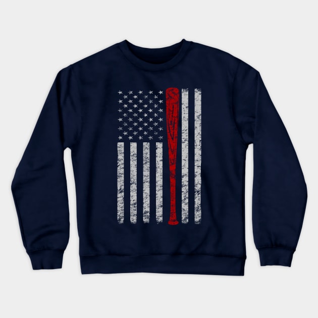 Vintage American Flag Baseball Bat Distressed Grunge Design Crewneck Sweatshirt by TeeCreations